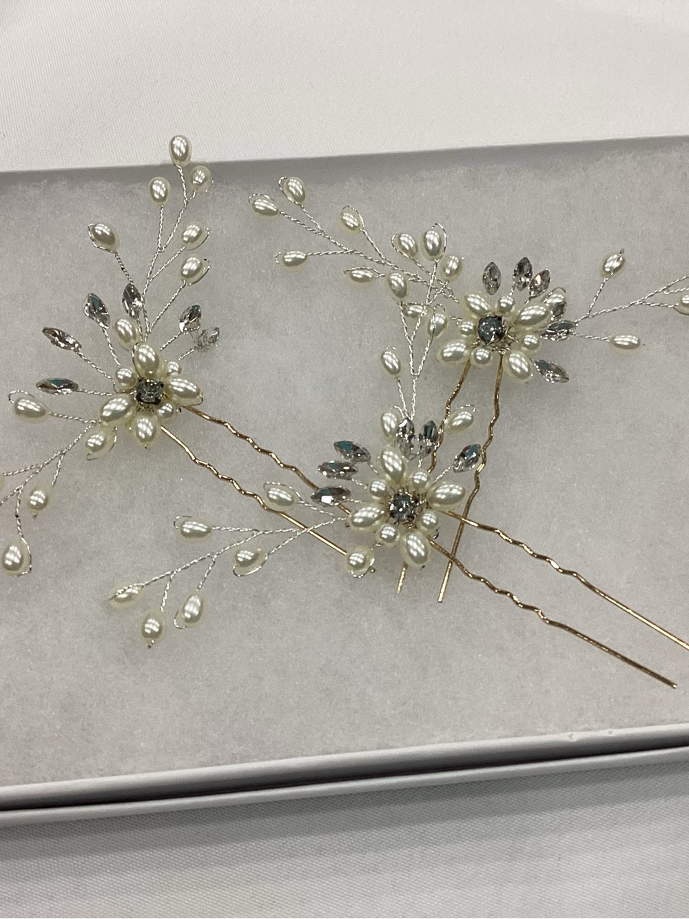 Pearl & Crystal Floral Hair Pins - Ivory